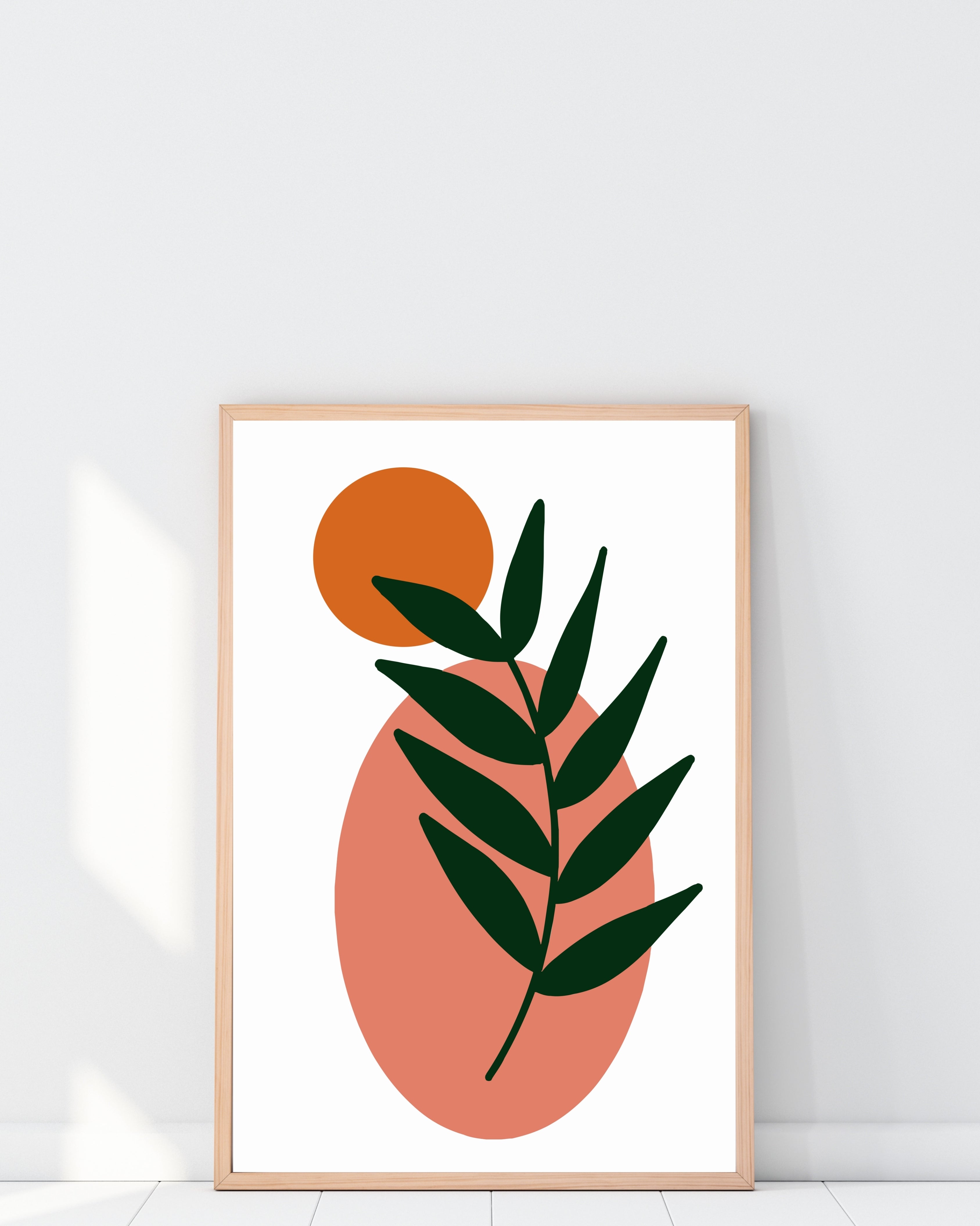 Abstract Botanical Leaf Wall Art – Terracotta Minimalist Print