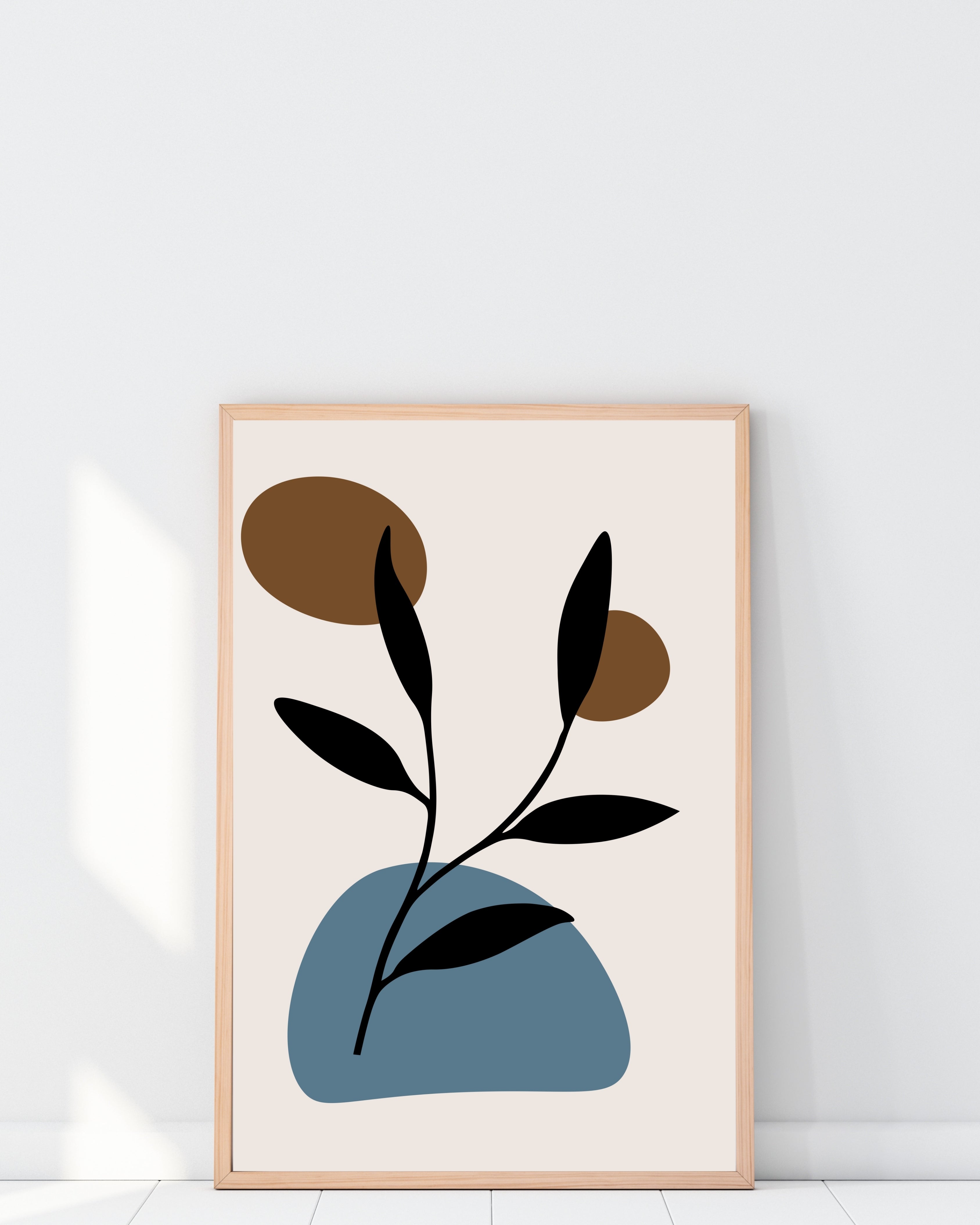 Abstract Botanical Wall Print with Black Leaves and Earthy Tones