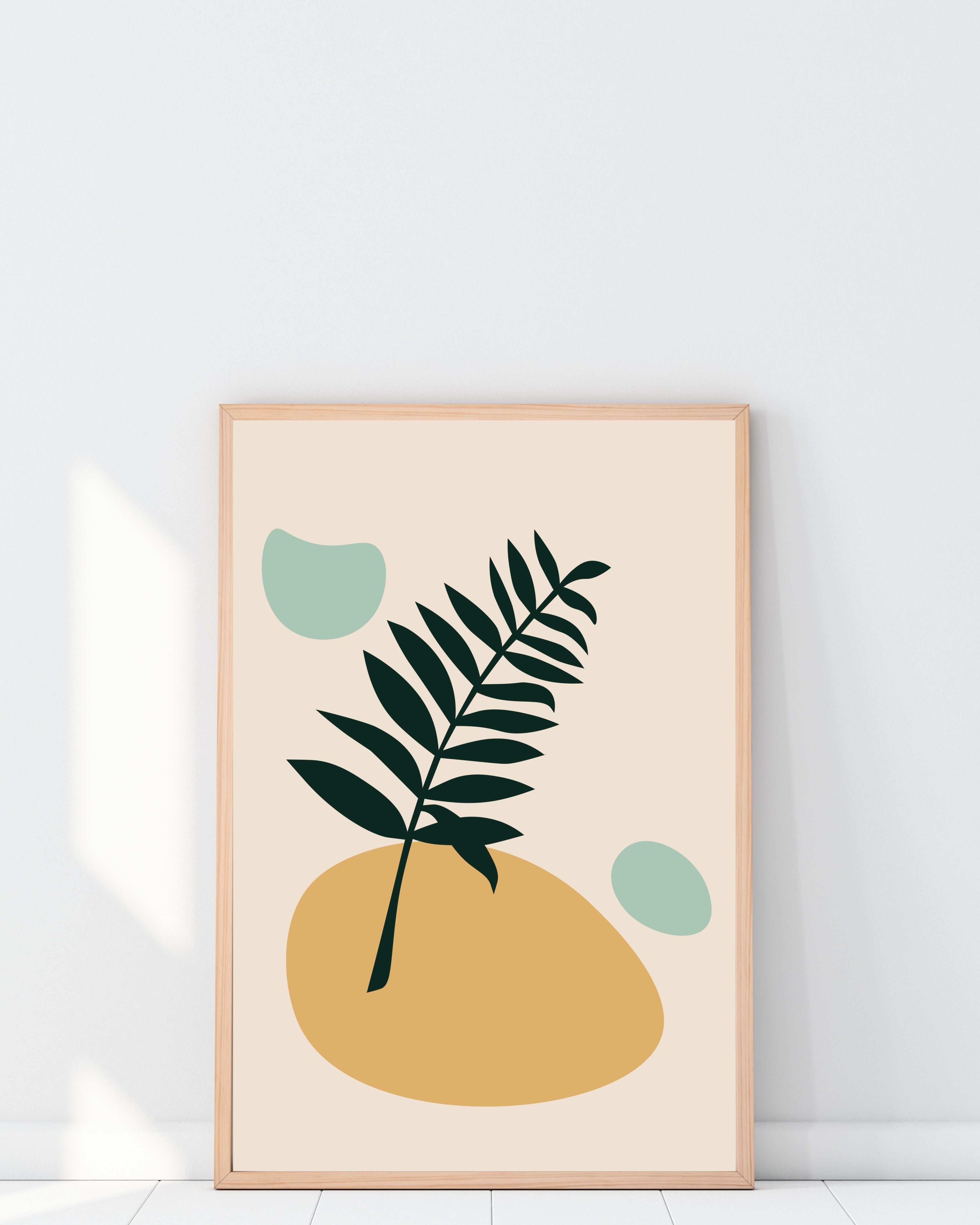 Botanical Leaf Abstract Wall Art in Green and Mustard