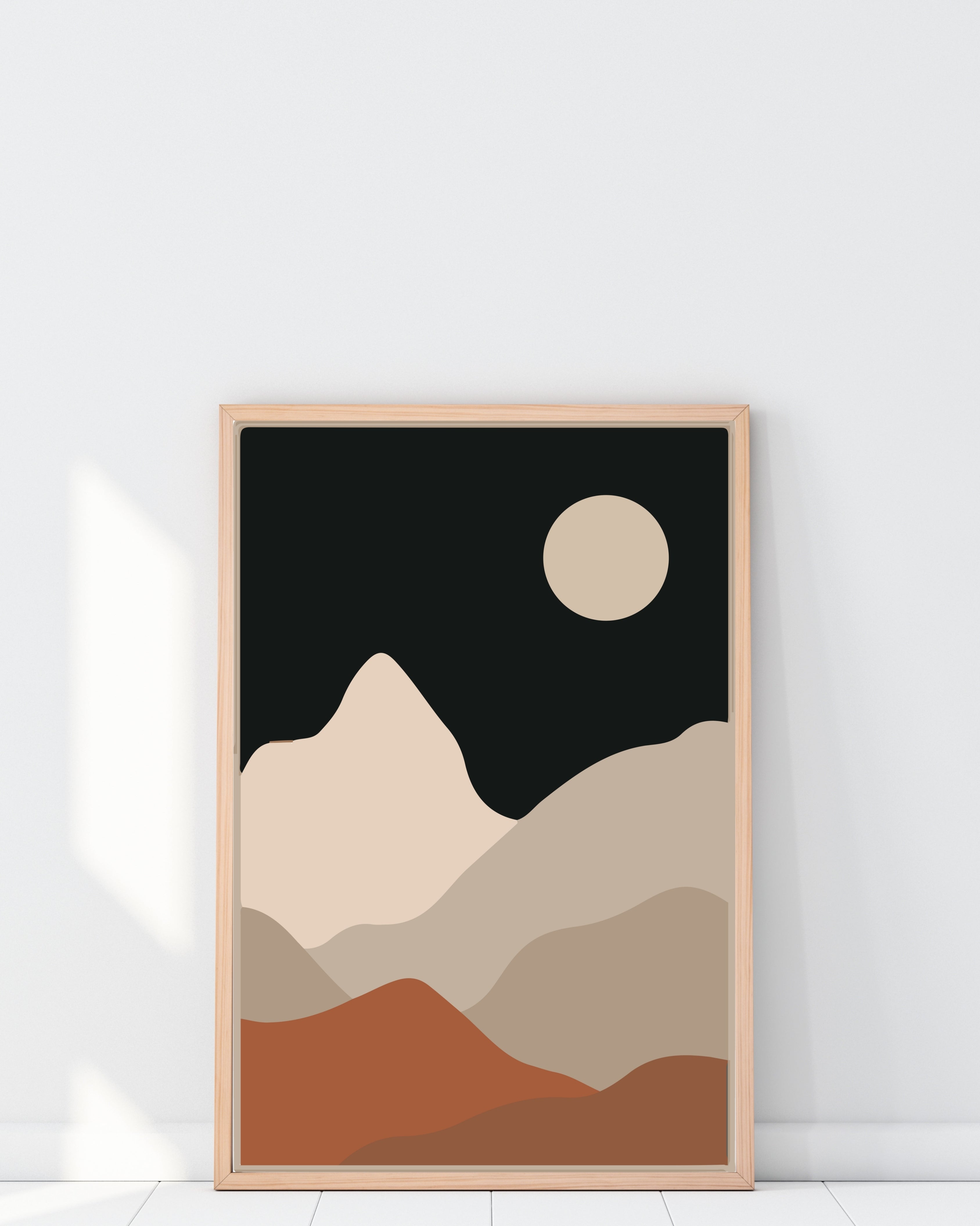 Minimalist Mountain Landscape Wall Art – Full Moon Print