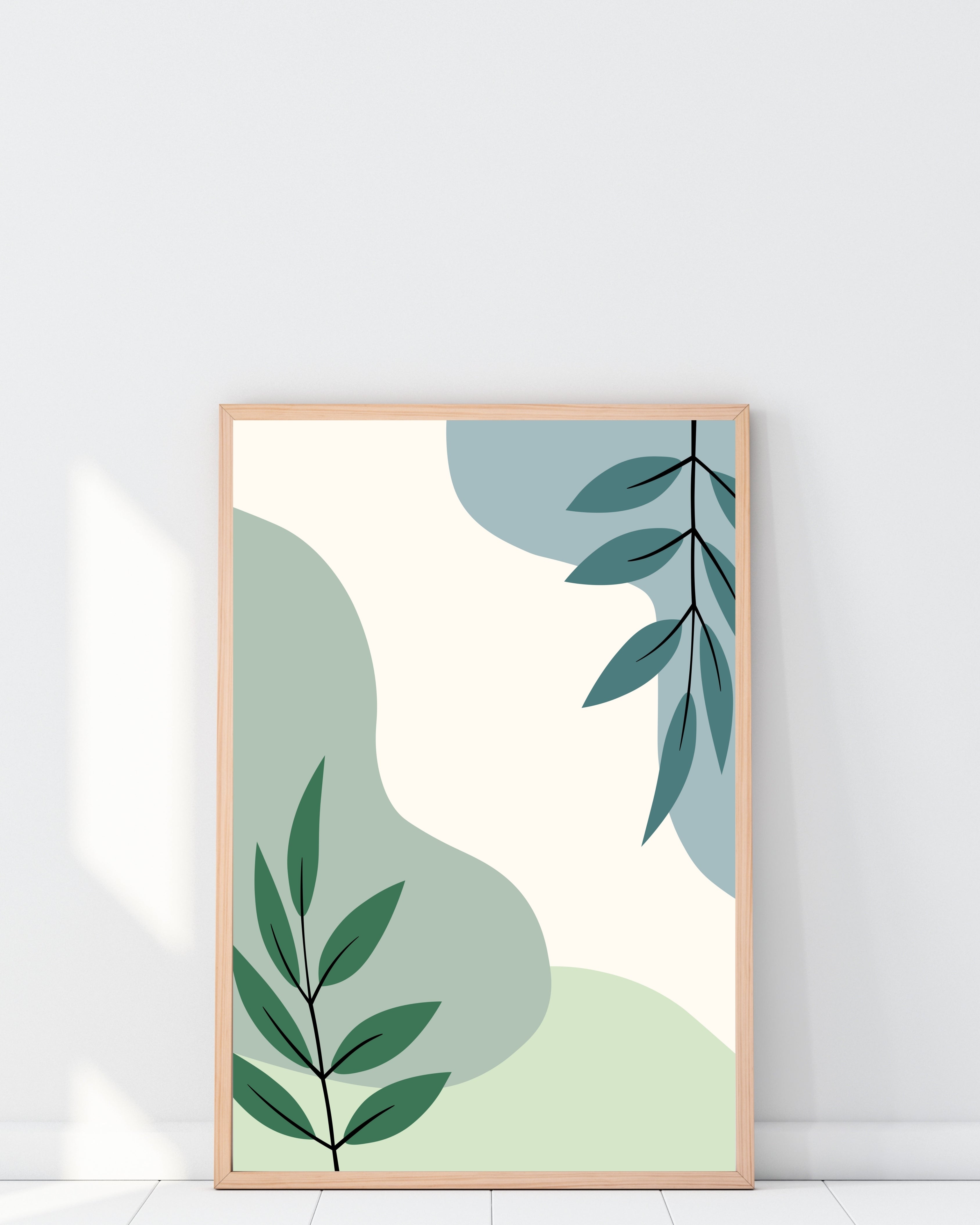 Botanical Abstract Wall Art Print in Green and Blue
