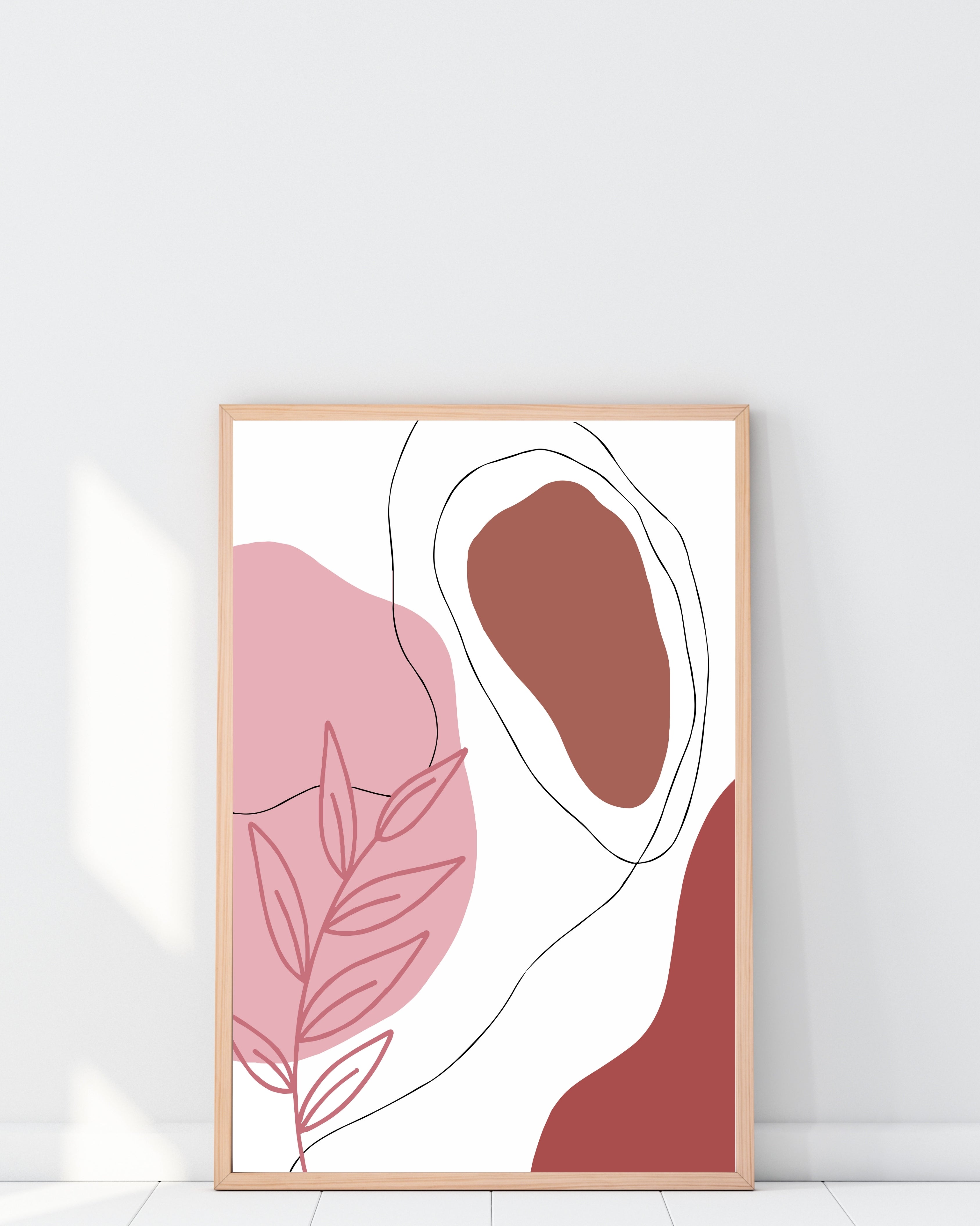Abstract Line Art Botanical Print – Pink and Terracotta