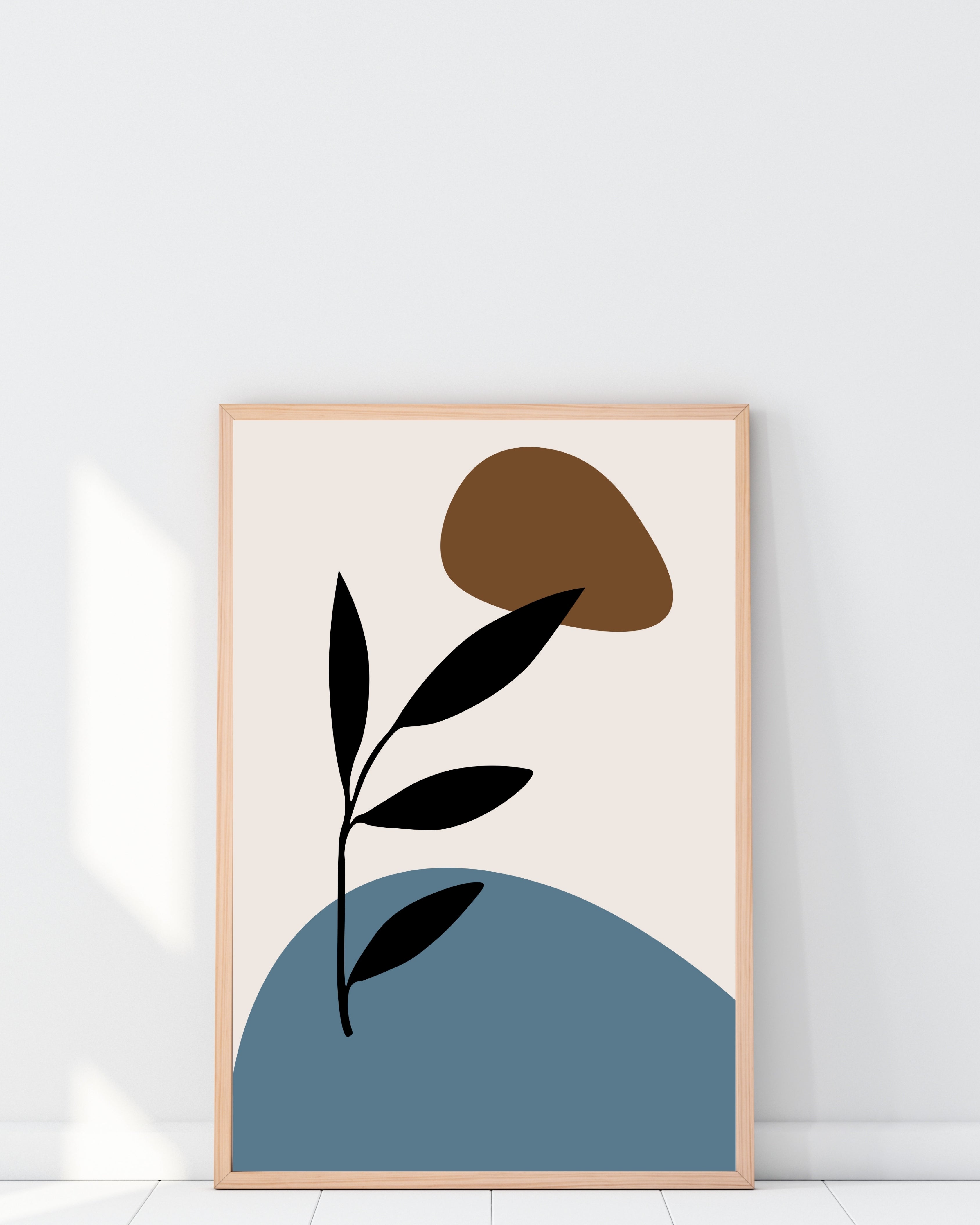 Abstract Botanical Wall Art in Black, Brown, and Blue