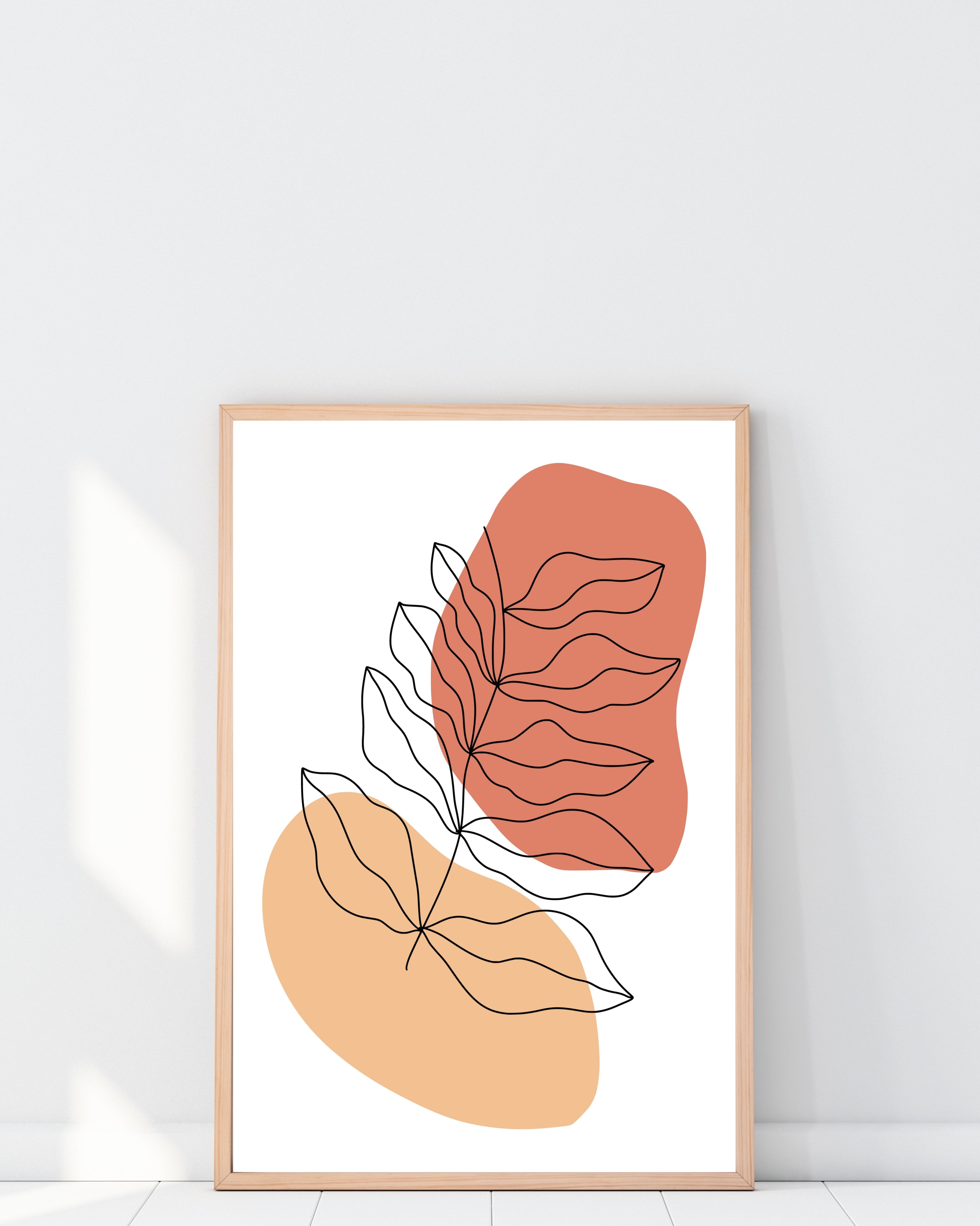 Abstract Line Art Leaf Print – Terracotta and Beige