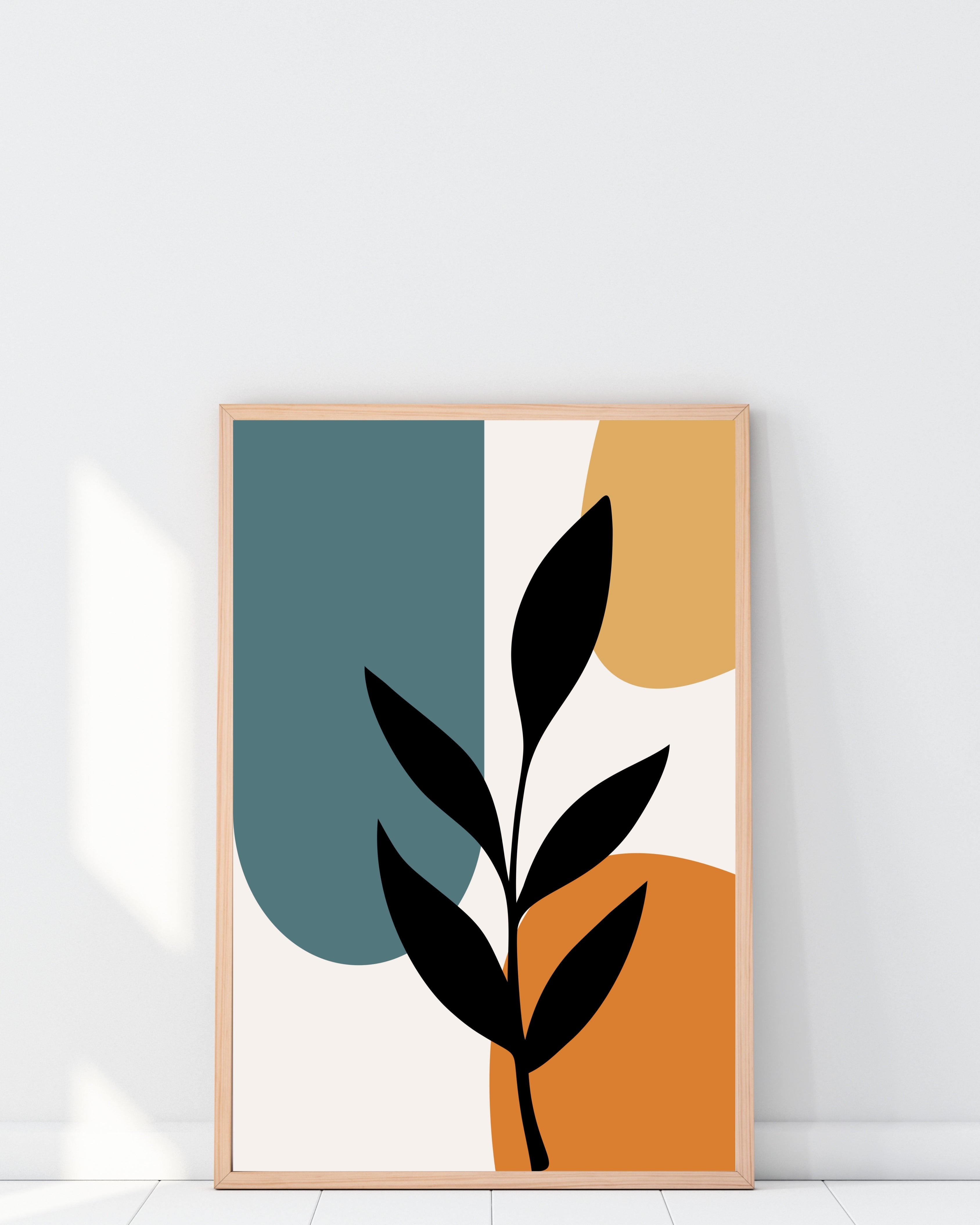 Abstract Botanical Leaf Wall Art – Modern Color Block Print