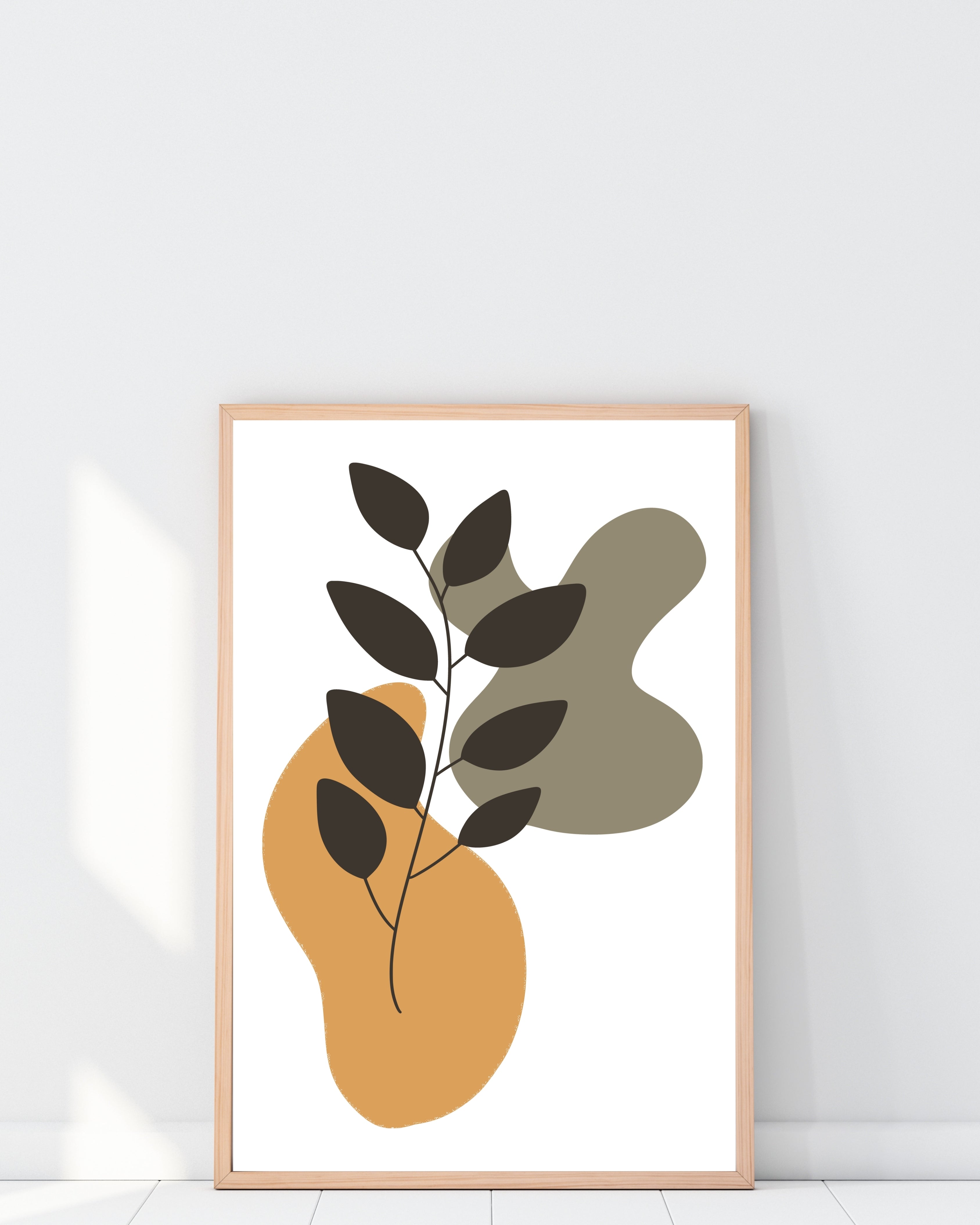 Abstract Botanical Wall Art – Mustard and Olive Print