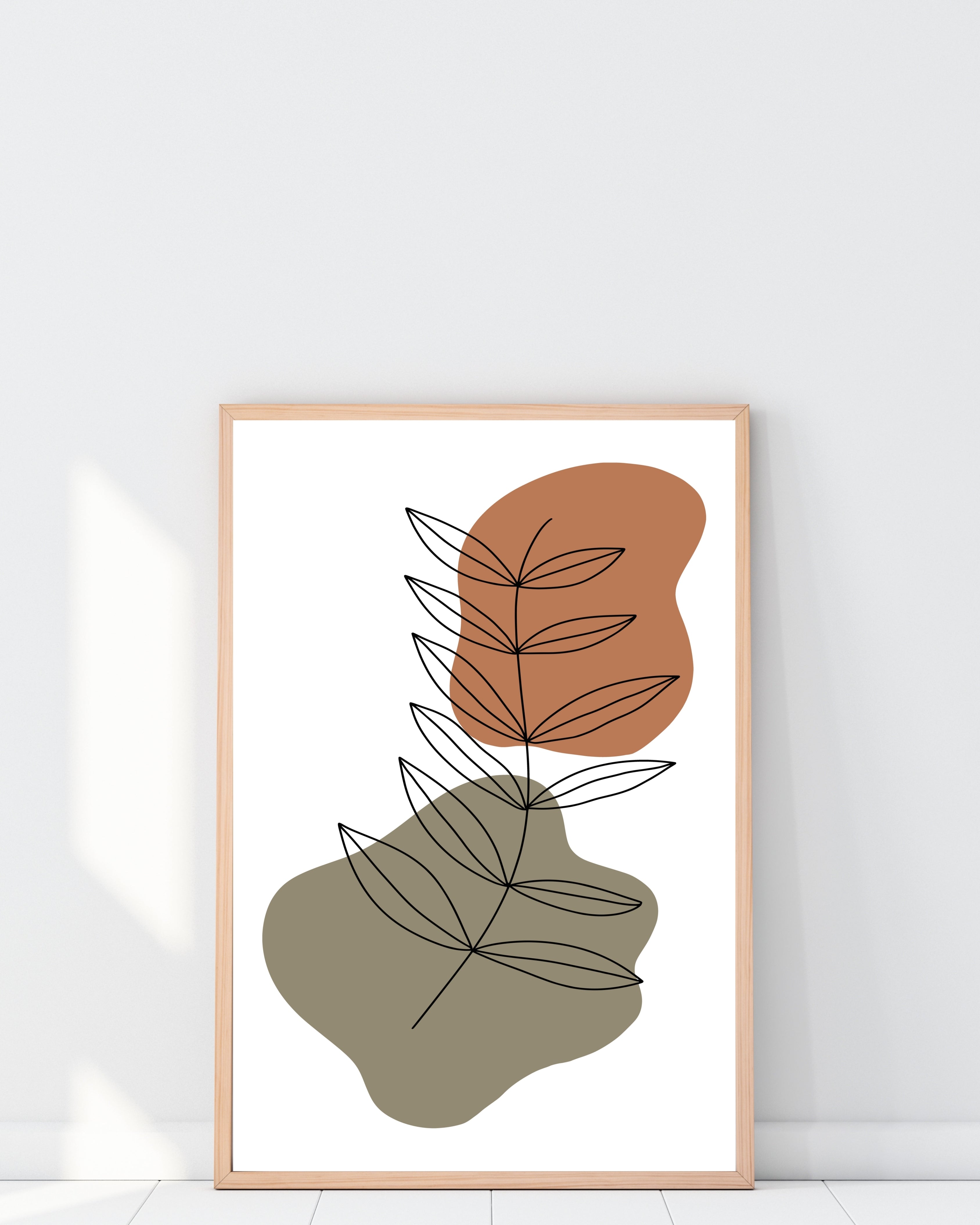 Abstract Botanical Line Art Print – Terracotta and Olive
