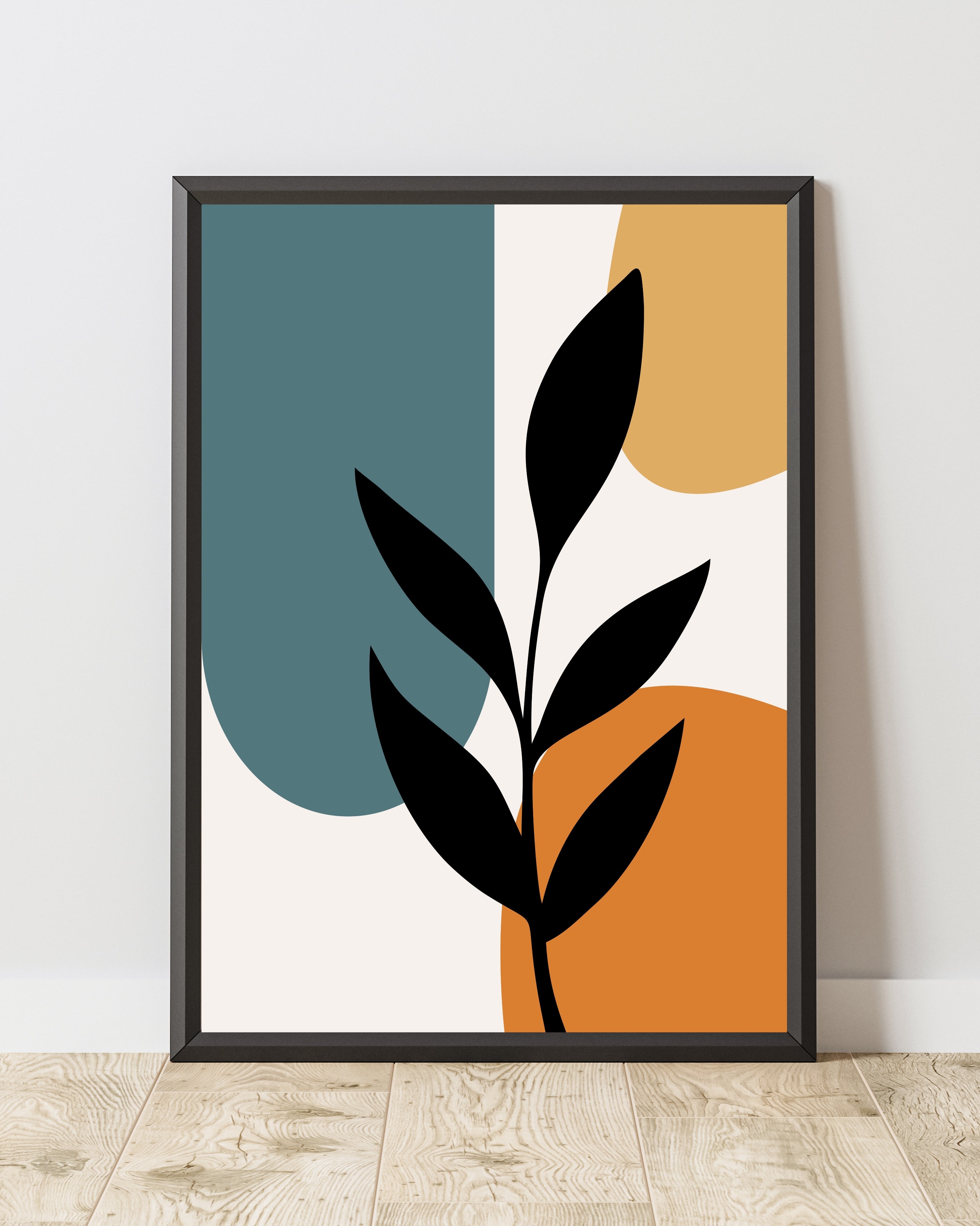 Abstract Botanical Leaf Wall Art – Modern Color Block Print