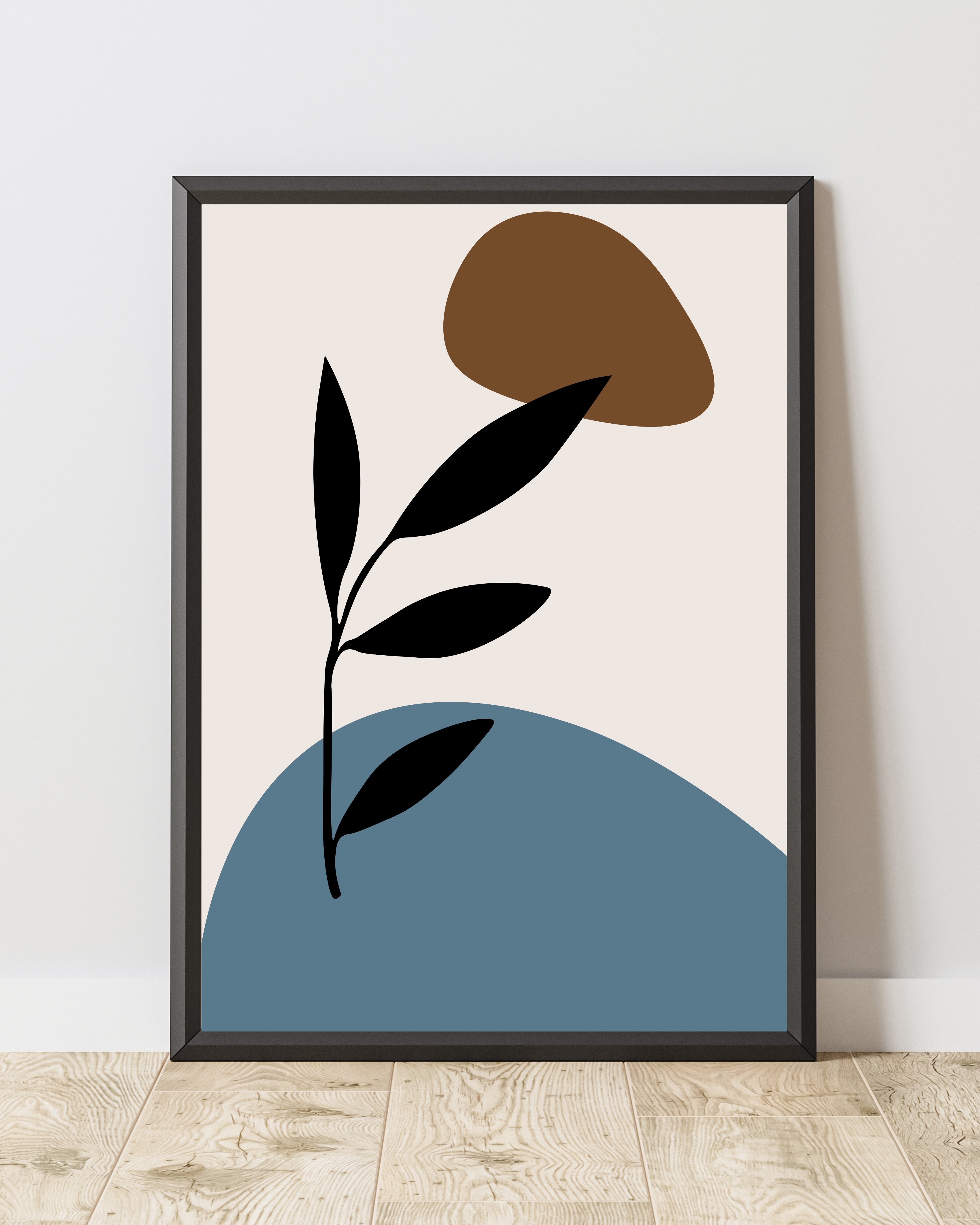 Abstract Botanical Wall Art in Black, Brown, and Blue