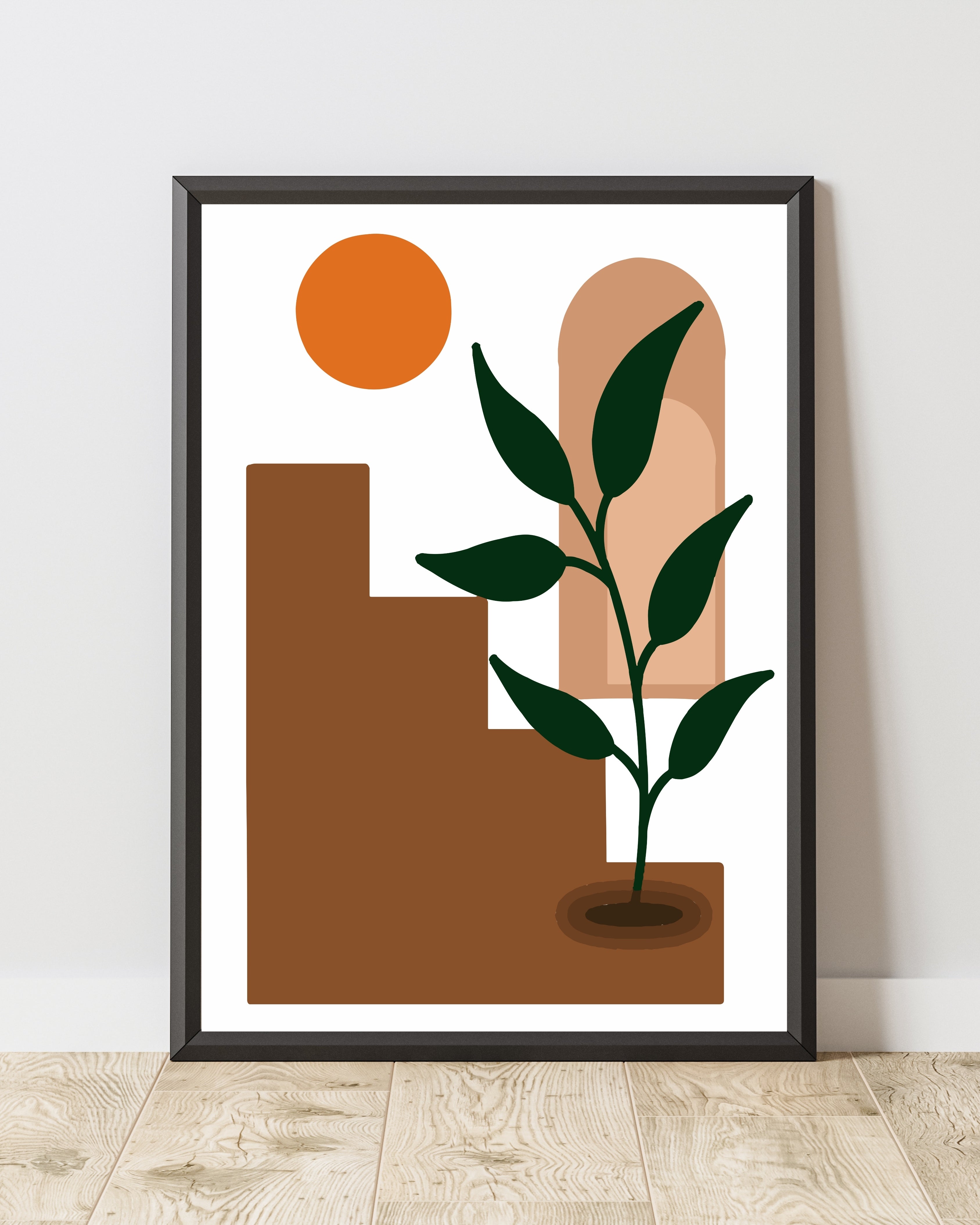 Abstract Geometric Botanical Wall Art – Modern Terracotta Print