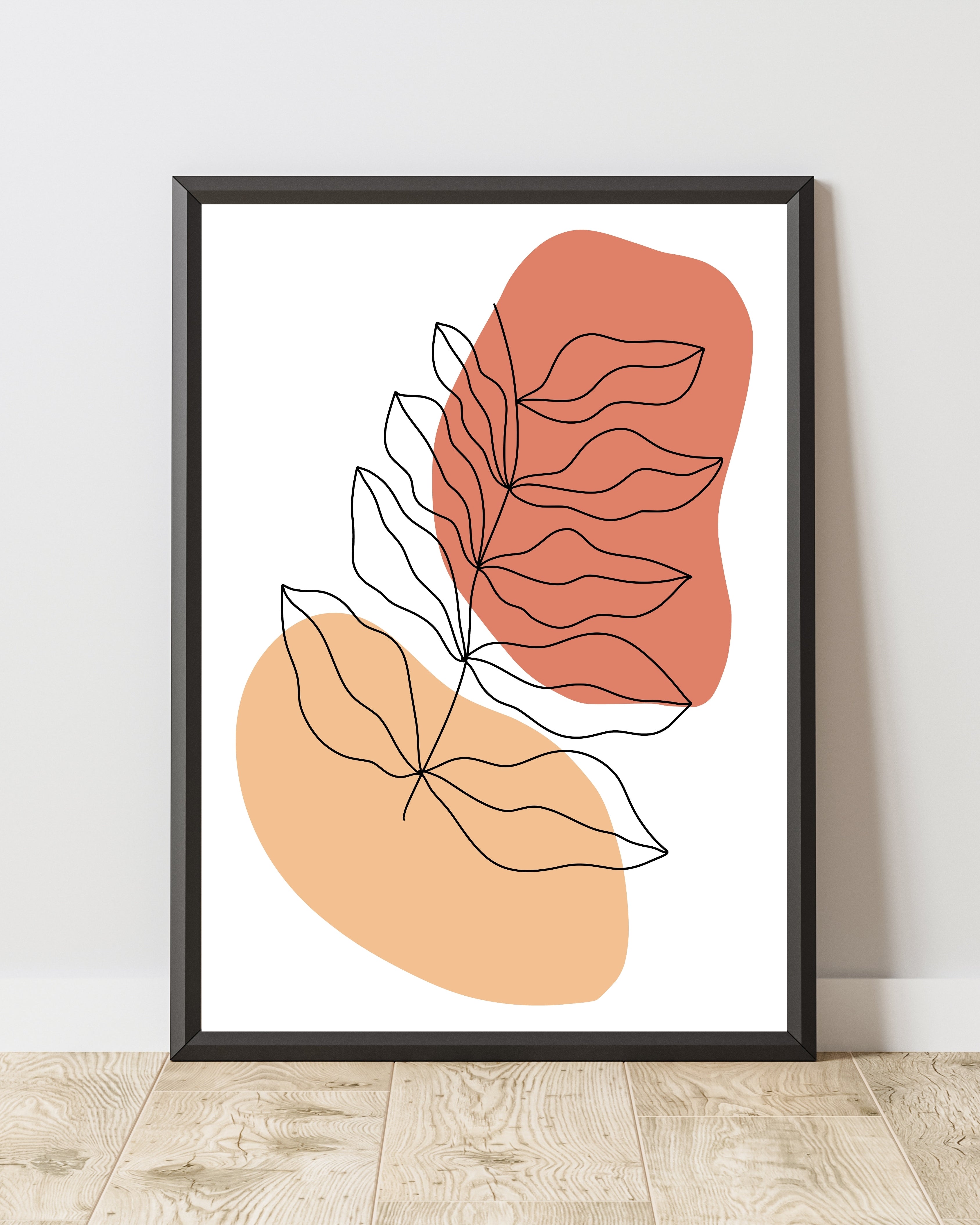 Abstract Line Art Leaf Print – Terracotta and Beige
