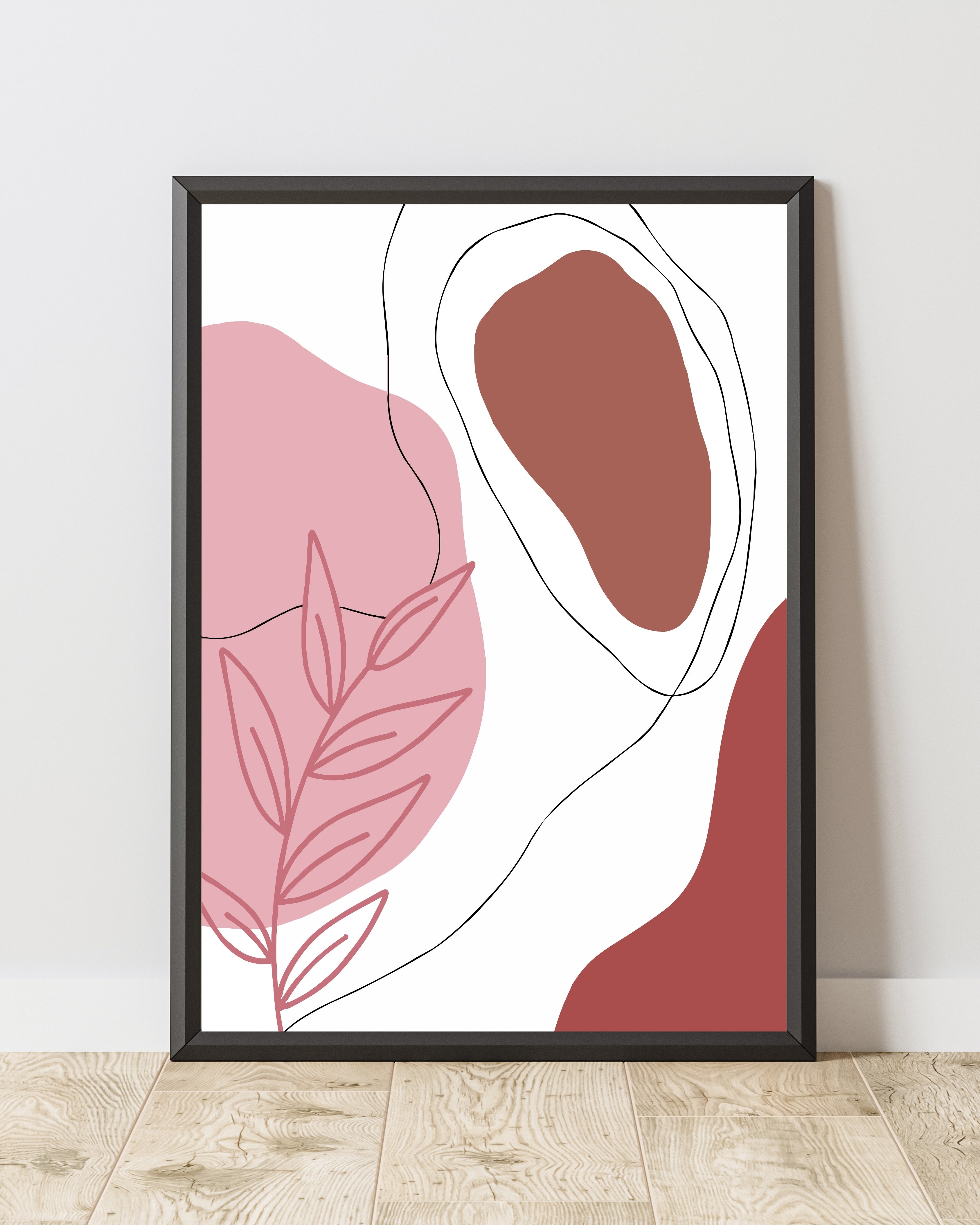 Abstract Line Art Botanical Print – Pink and Terracotta