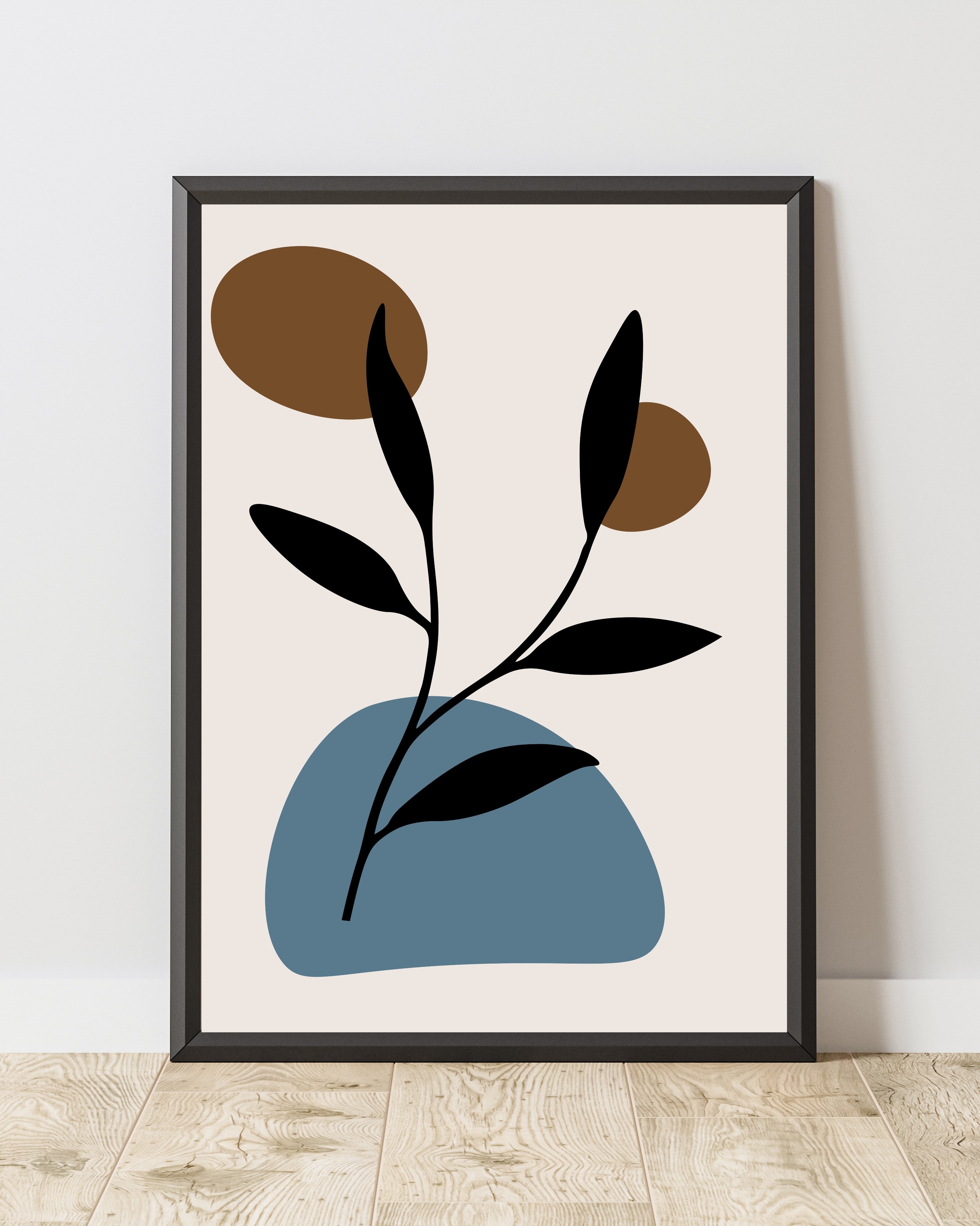 Abstract Botanical Wall Print with Black Leaves and Earthy Tones