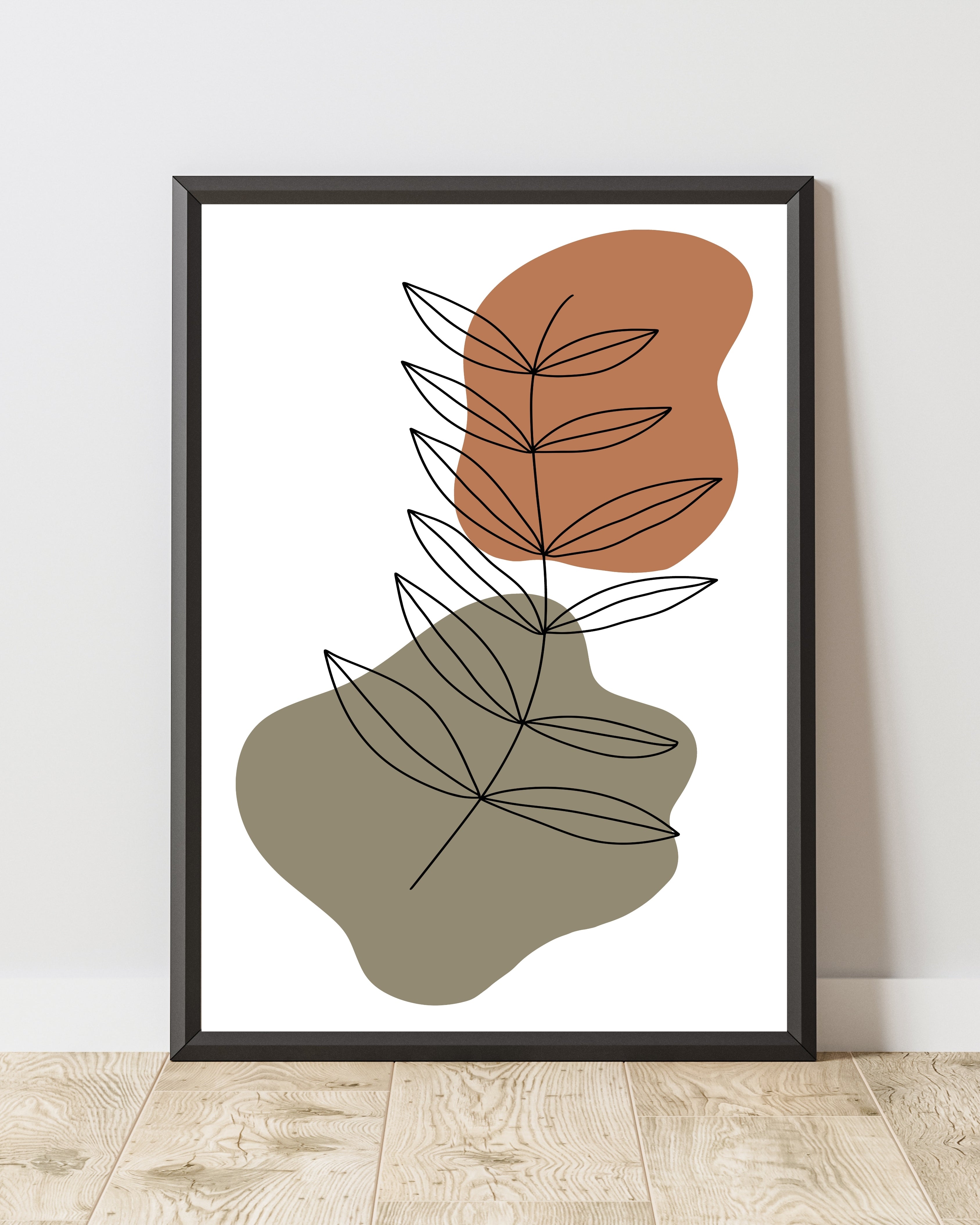 Abstract Botanical Line Art Print – Terracotta and Olive