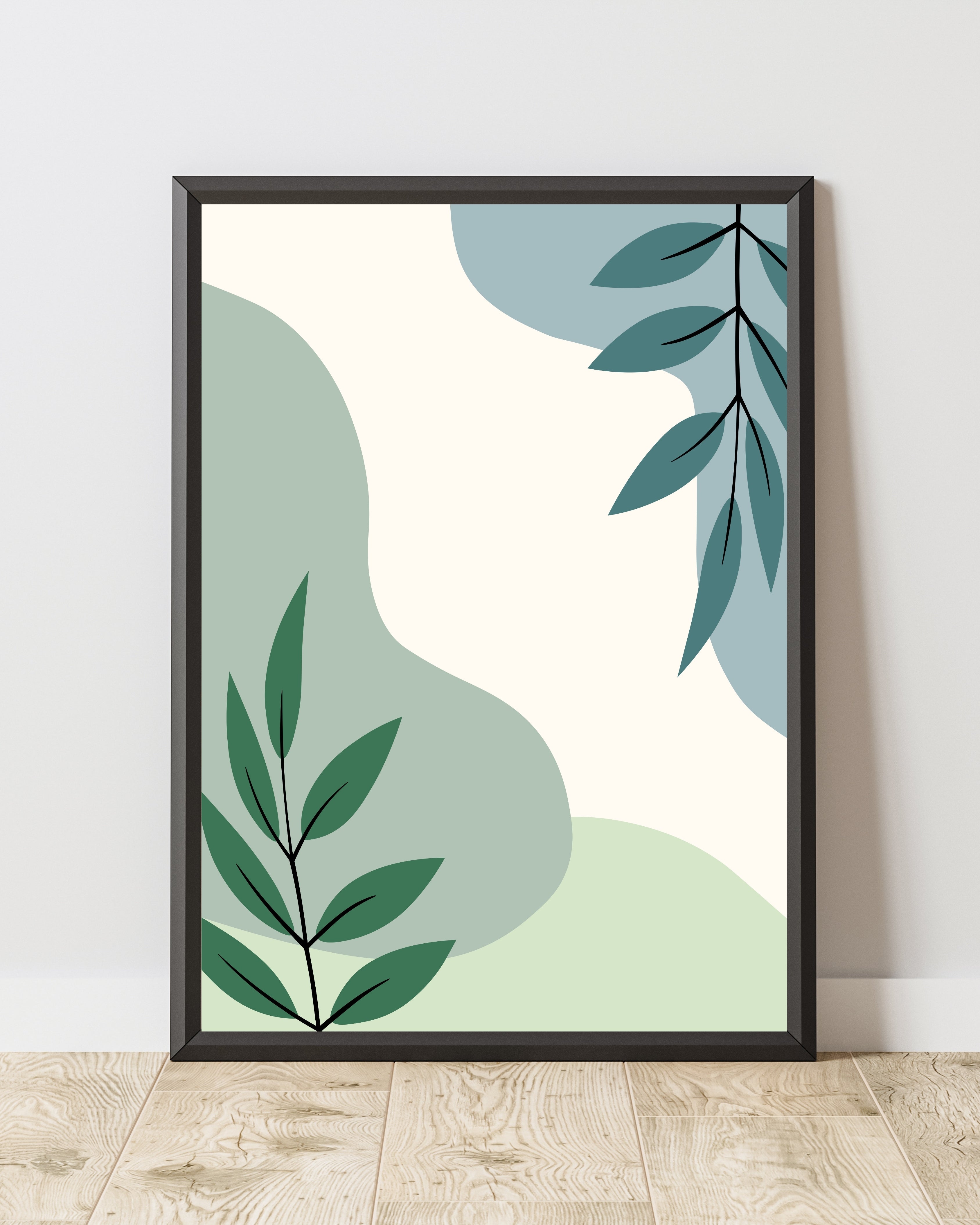 Botanical Abstract Wall Art Print in Green and Blue
