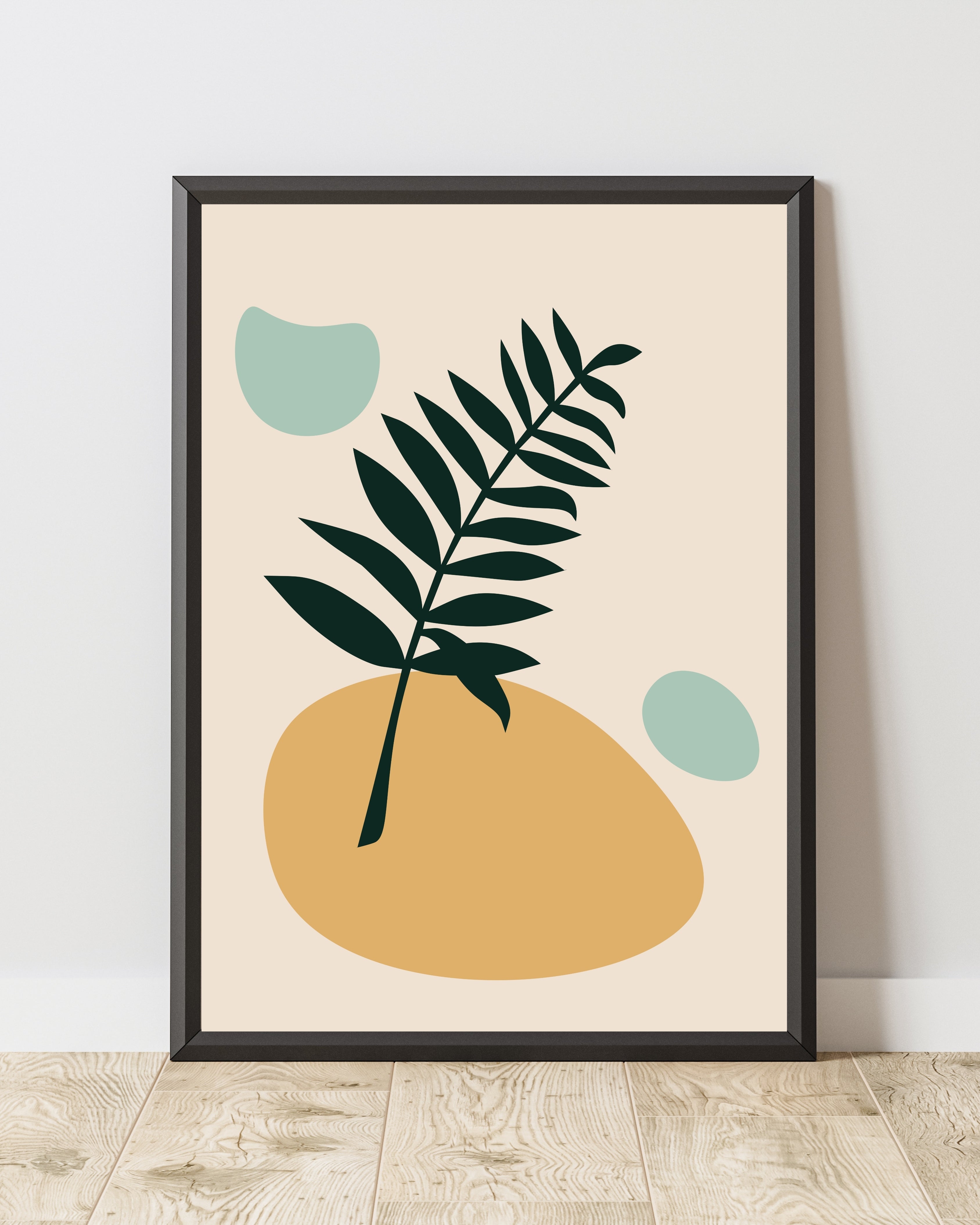 Botanical Leaf Abstract Wall Art in Green and Mustard