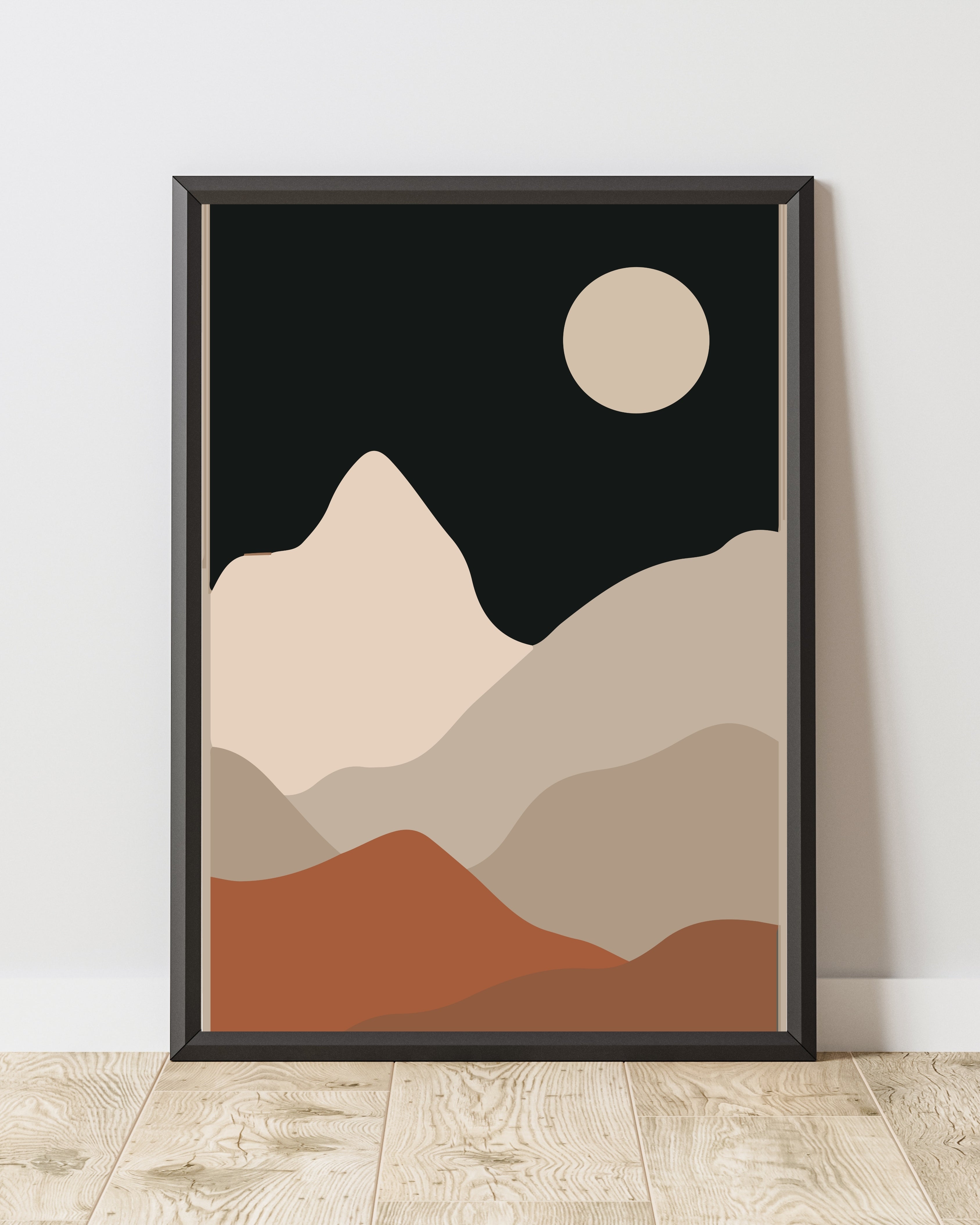Minimalist Mountain Landscape Wall Art – Full Moon Print