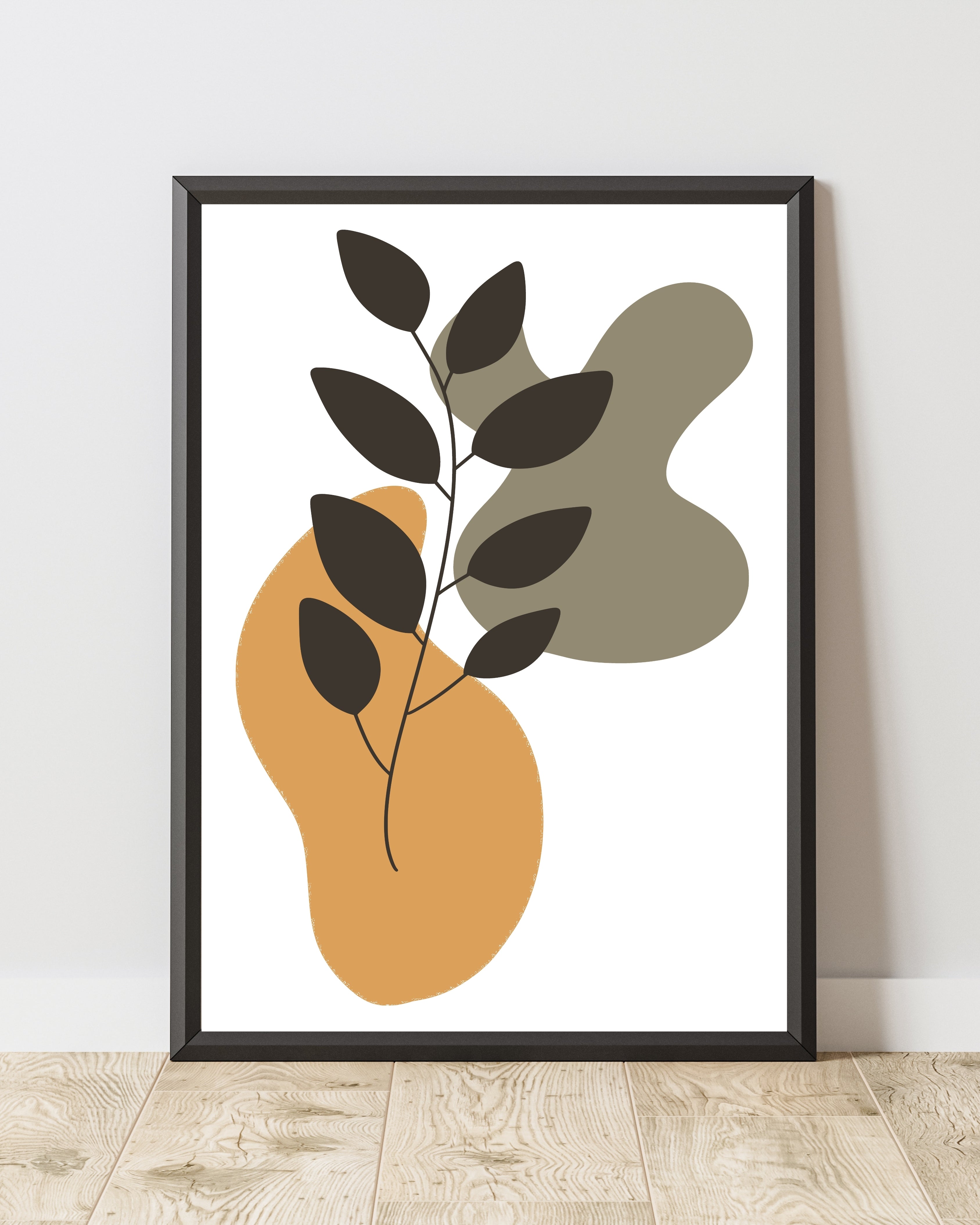 Abstract Botanical Wall Art – Mustard and Olive Print