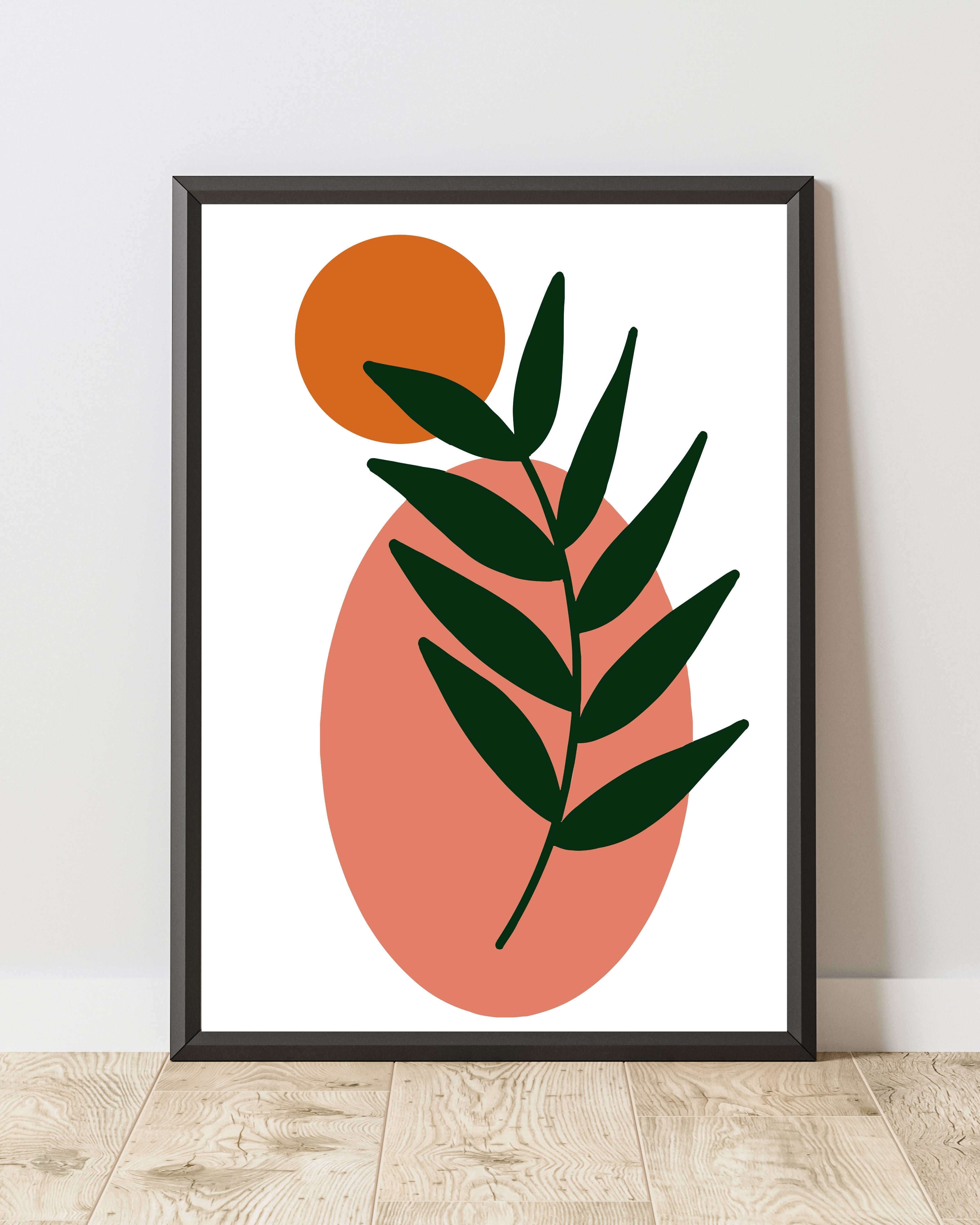 Abstract Botanical Leaf Wall Art – Terracotta Minimalist Print