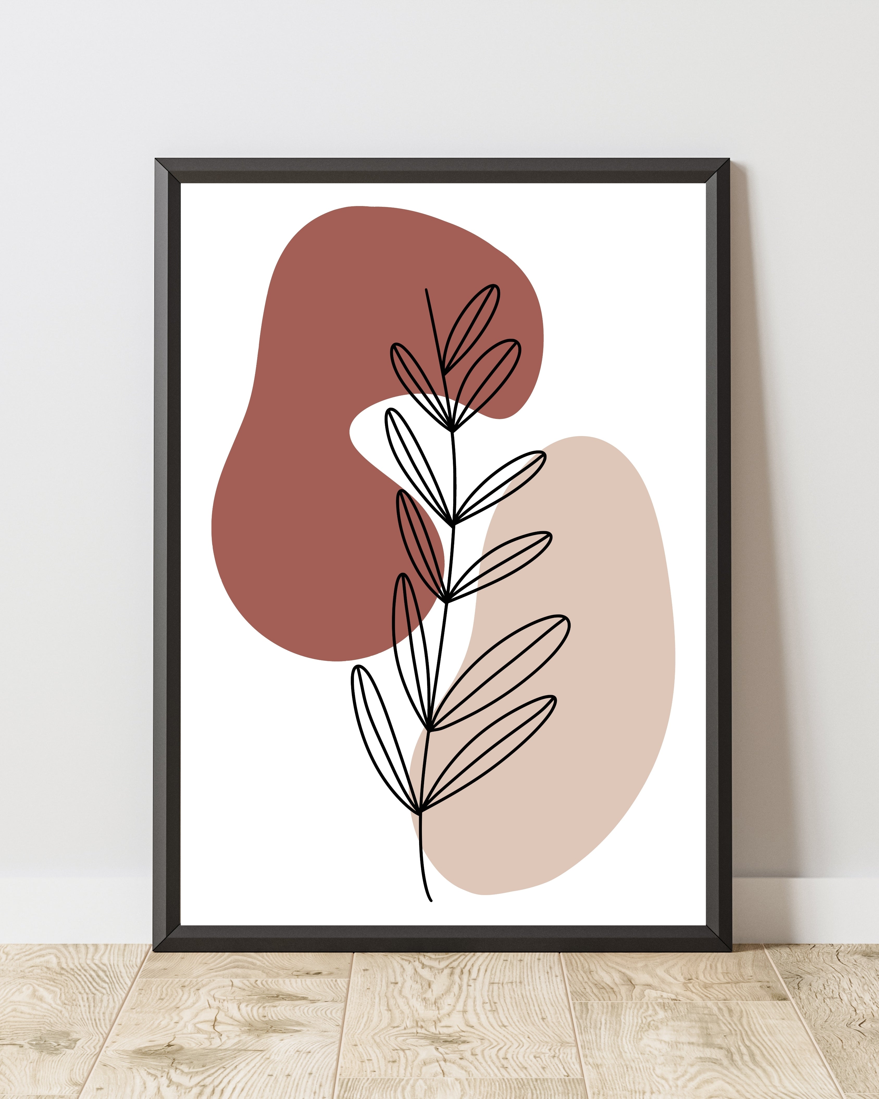Abstract Botanical Line Art – Terracotta and Beige Print