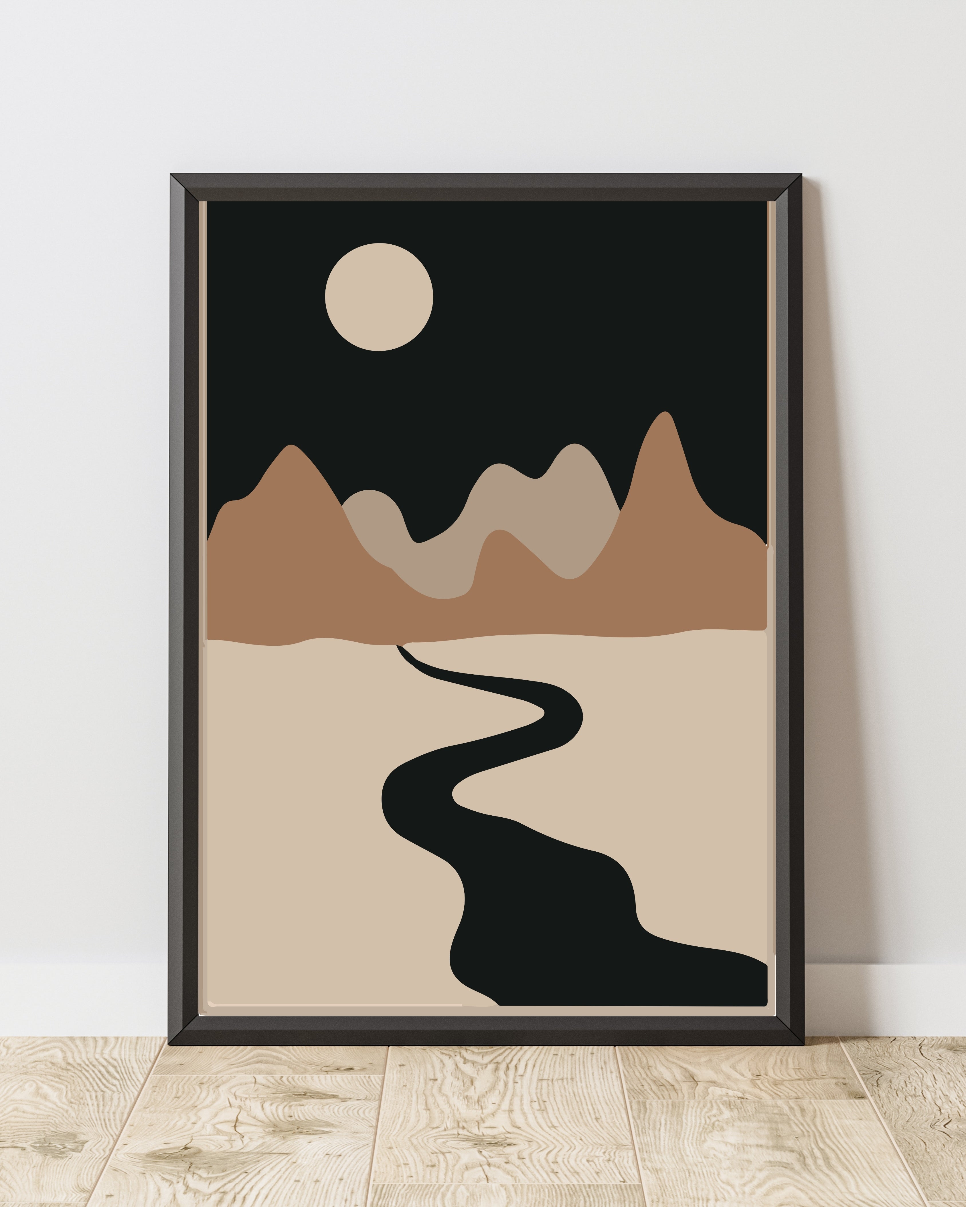 Minimal Desert Moon Landscape – Neutral Boho Wall Art