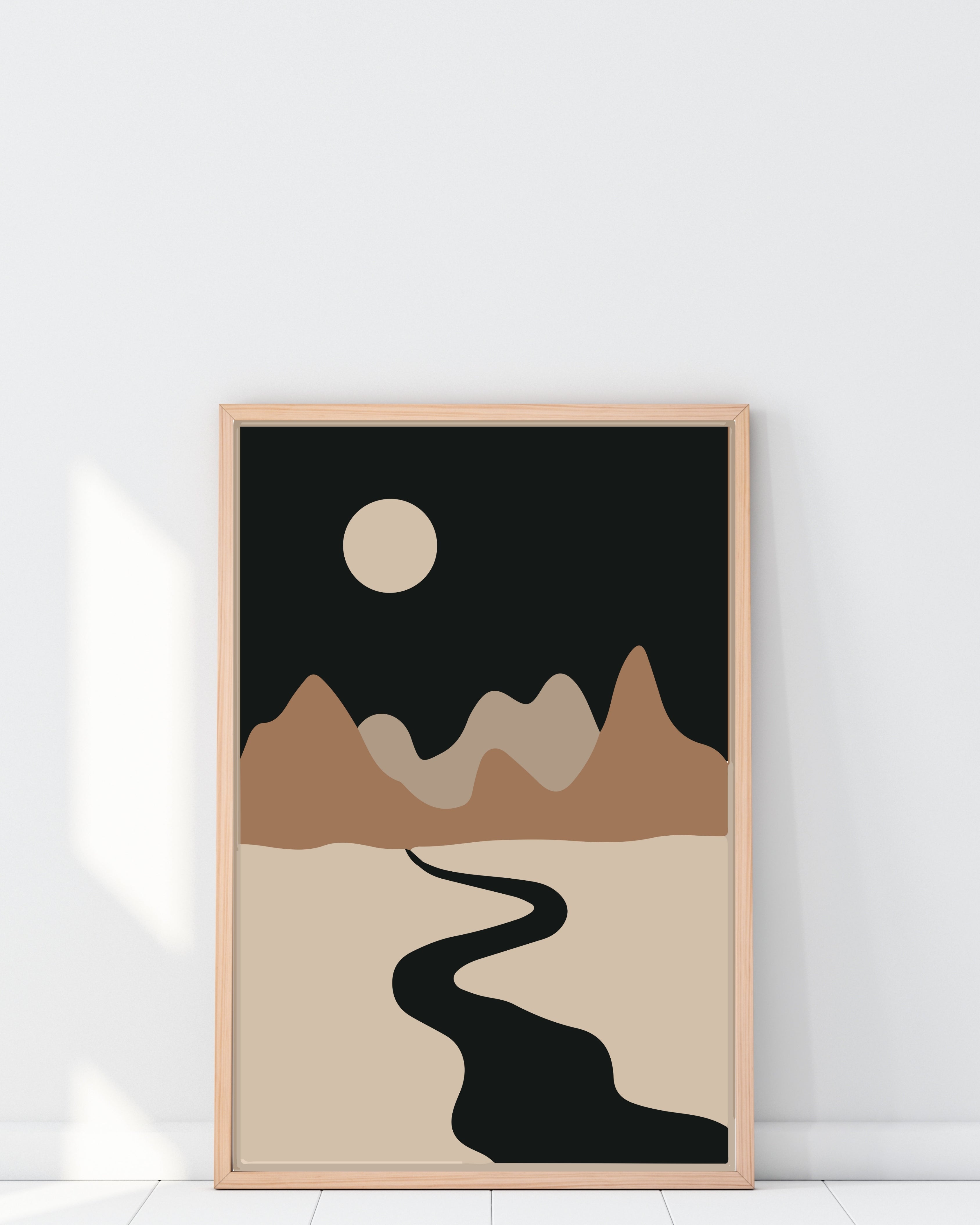 Minimal Desert Moon Landscape – Neutral Boho Wall Art