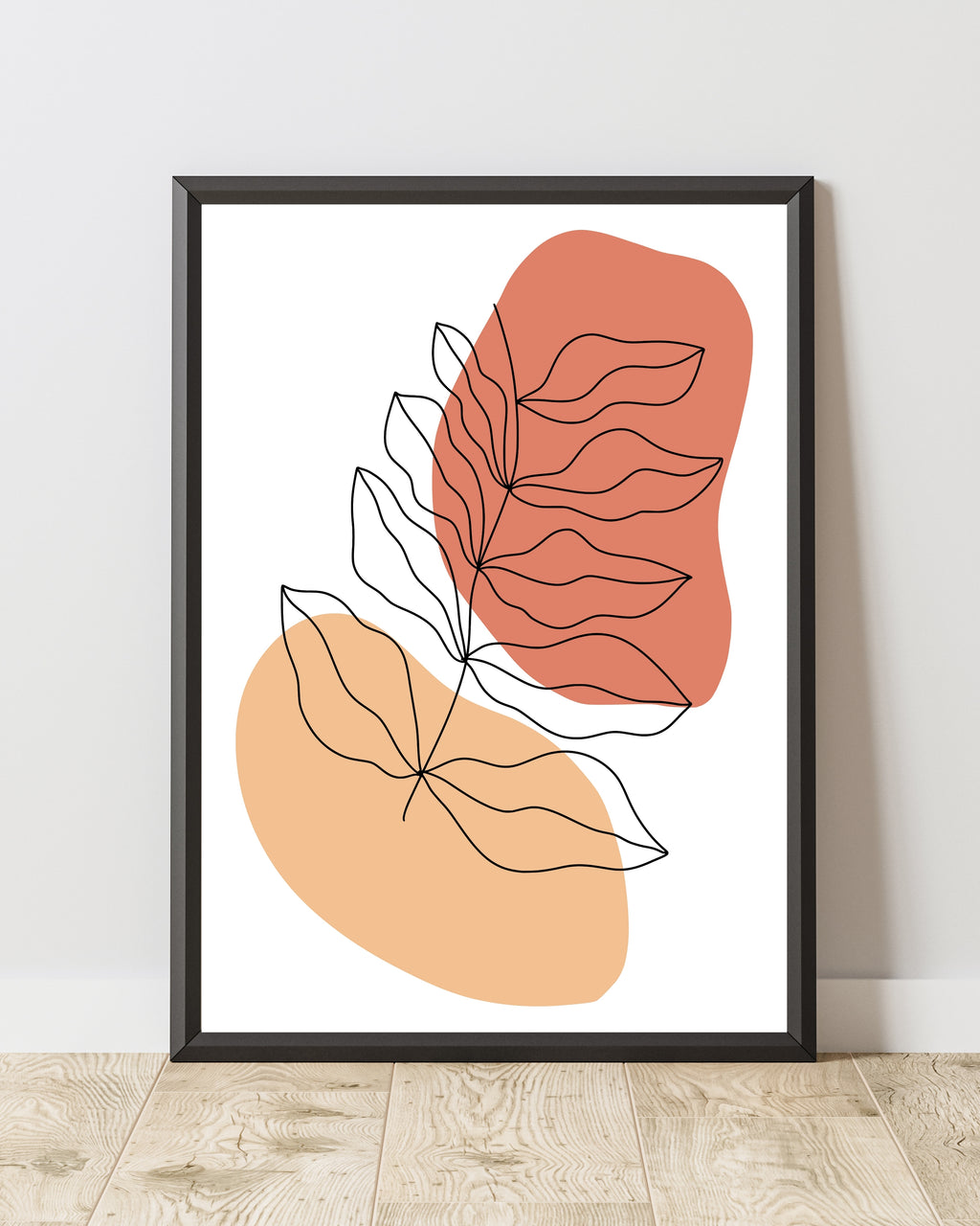Abstract Line Art Leaf Print – Terracotta and Beige